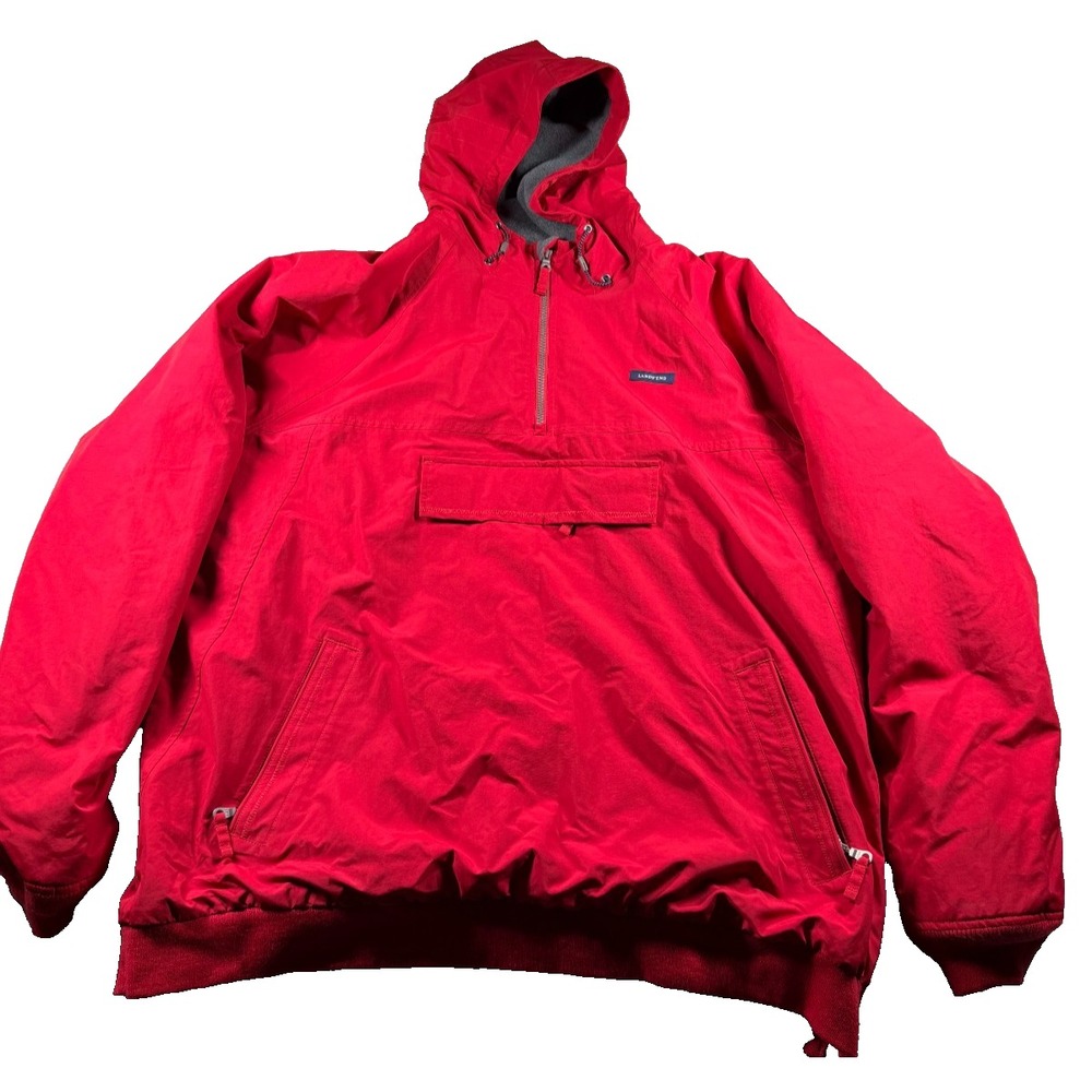 Vintage Lands End The Squall Anorak Jacket Mens XXL Tall Red Fleece Lined